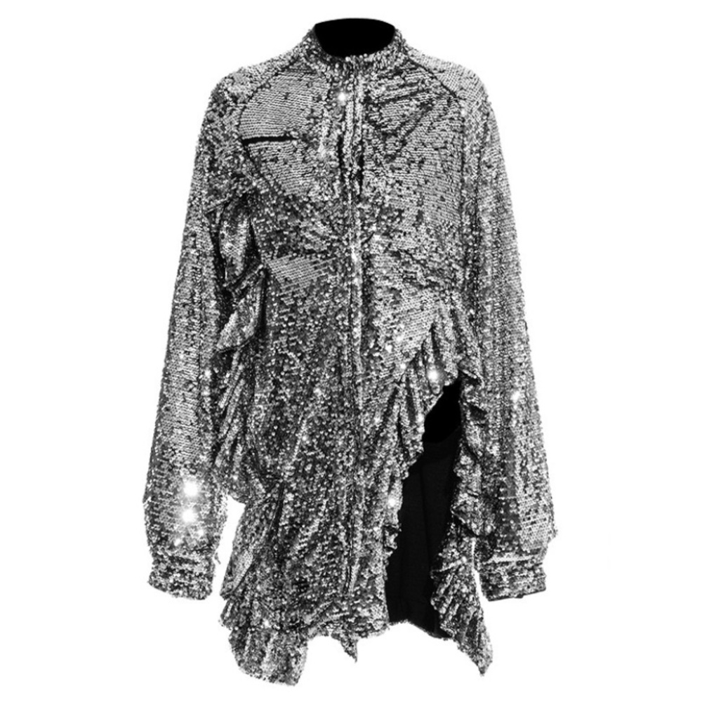 Anthropologie Silver Asymmetrical Sequin Top